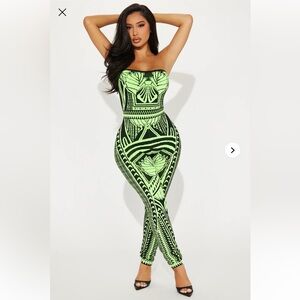 Bad Gal Bandage Jumpsuit - Lime